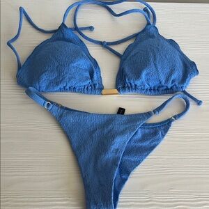 Vix Blue Textured Bikini Bottom
